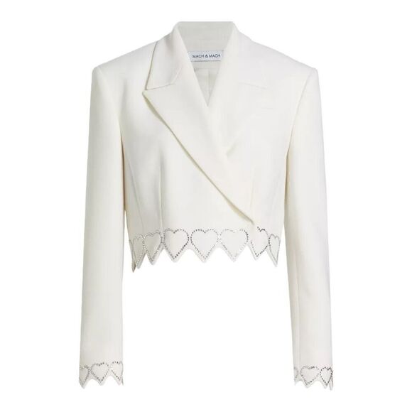 Mach & Mach Crystal Hearts Cropped Ivory Wool Blazer Size 8-10 (40) - Picture 7 of 12